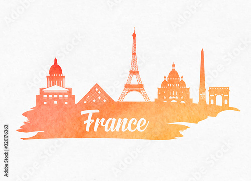 France Landmark Global Travel And Journey watercolor background. Vector Design Template.used for your advertisement, book, banner, template, travel business or presentation.