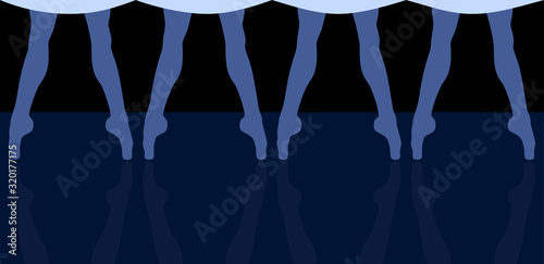 Vector illustration of female legs from ballet in black and blue background