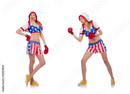 Woman boxer isolated on white