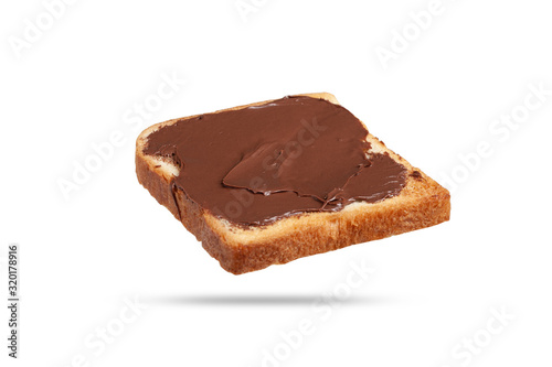  one slice of fresh toast bread with buttered peanut butter. isolated on white background