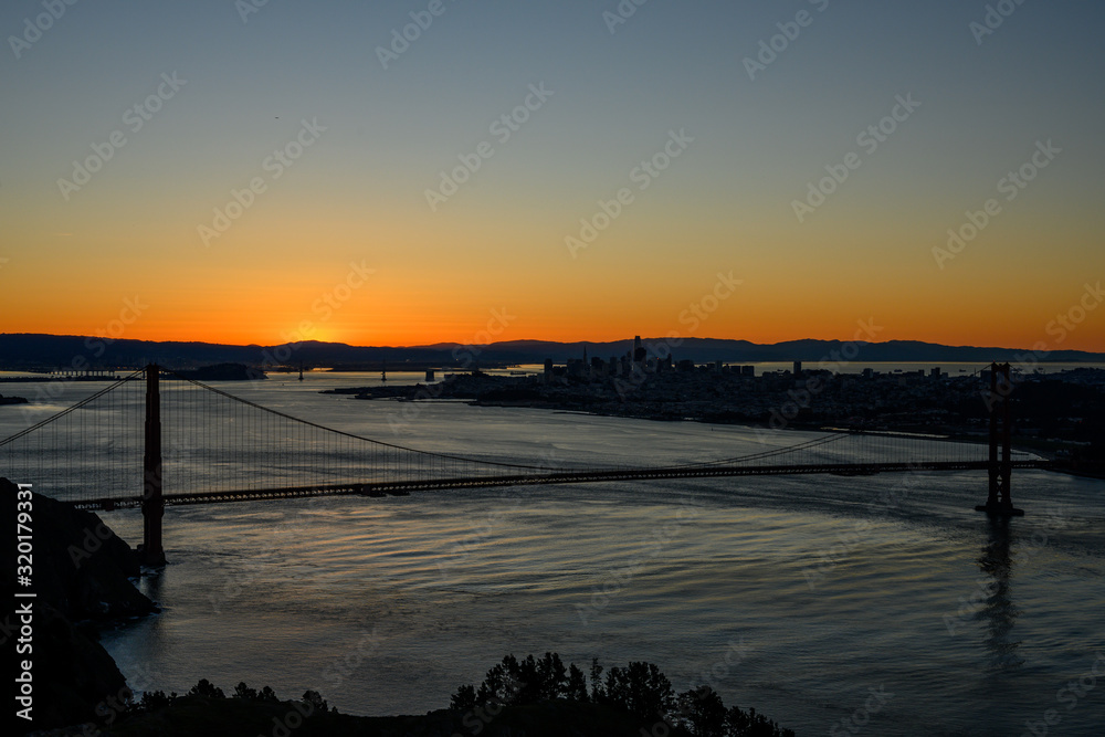 Wide Shot of Golden Gate at Sun Rise