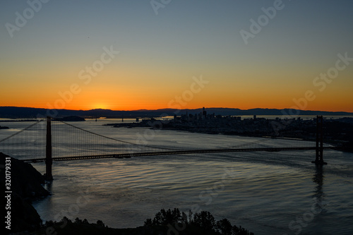 Wide Shot of Golden Gate at Sun Rise