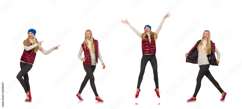 Blond hair girl in bordo vest isolated on white Blond hair girl in bordo vest isolated on white