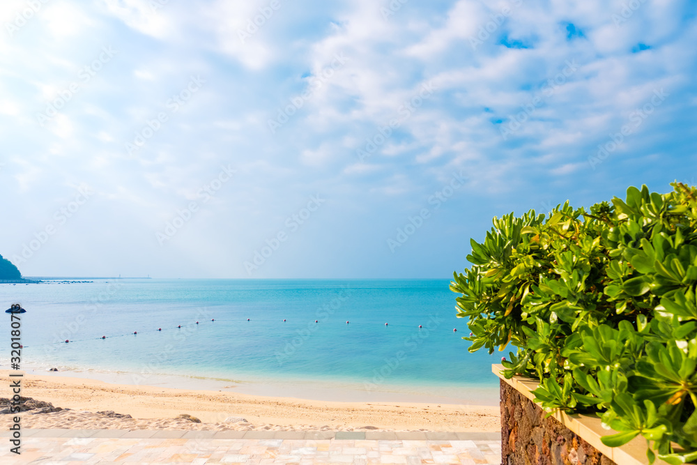 Beautiful turquoise sea and tropical beach. Copy space of summer vacation and business travel concept. Beautiful turquoise sea and tropical beach. Copy space of summer vacation and business travel concept.
