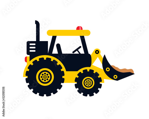Heavy Construction Tractor Excavator Or Loader Vector Illustration