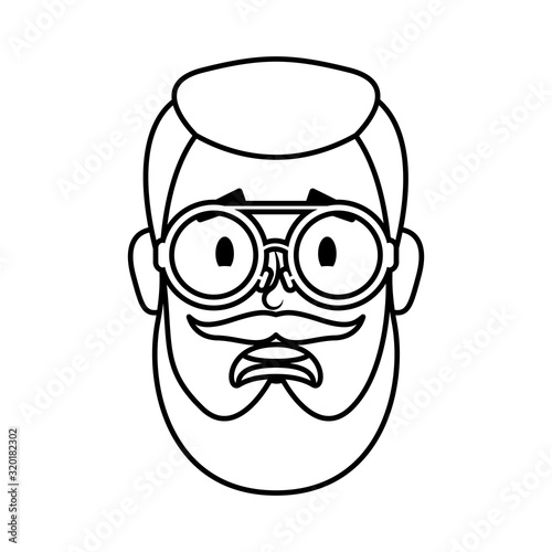 young man head with beard and eyeglasses