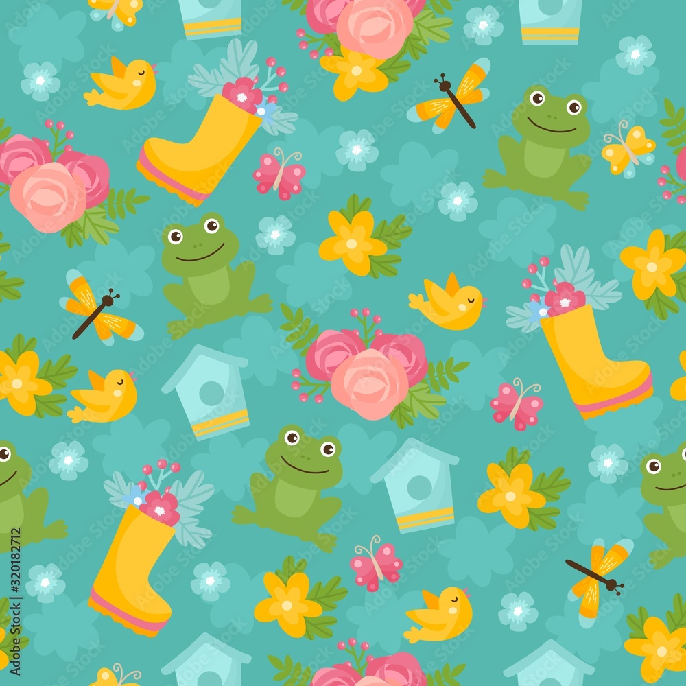 Spring seamless pattern. Bright illustration with flower bouquet ...