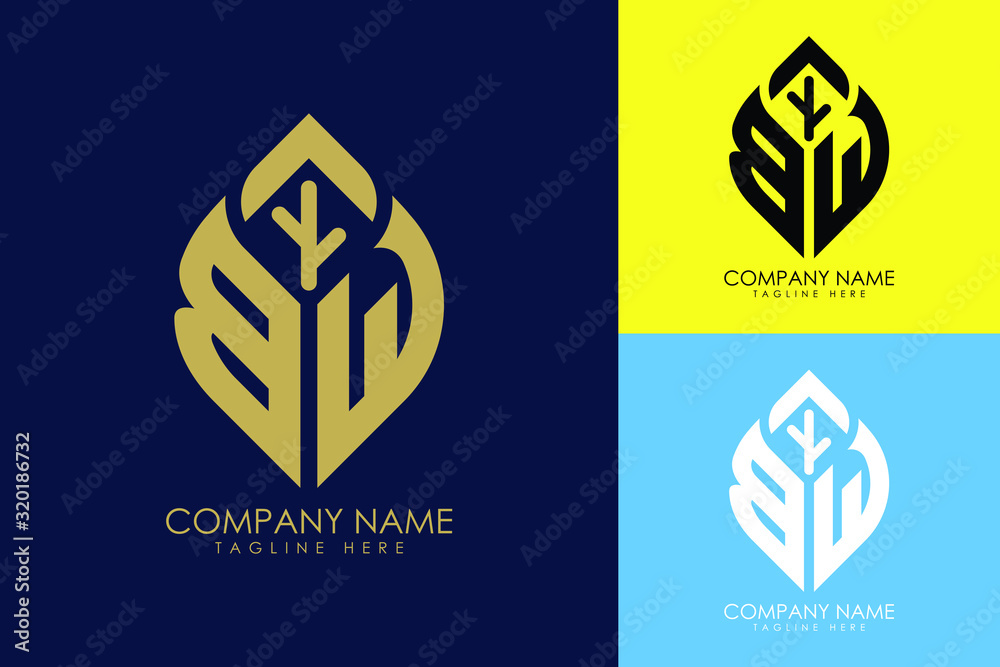 Initial letter B W with abstract leaf logo sign symbol Initial letter B W with abstract leaf logo sign symbol