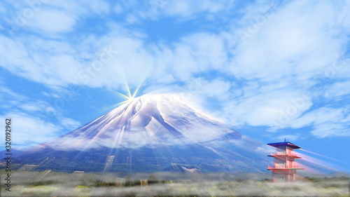 3d rendering of nice lighting with blue sky and mountain