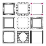 Set of simple black squares frame and border illustration in doodle sketch style. Frame drawing sketch isolated vector. Premium vector