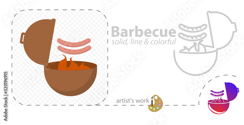 barbecue vector flat illustration, solid, line icon