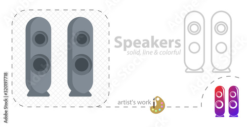 stereo speakers vector flat illustration, solid, line icon