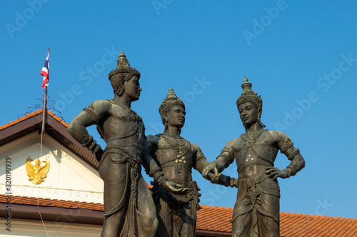 The Three Kings Monument Or commonly known as Three Kings Monument Is the royal monument of the creators of Wiang Chiang Mai, namely Phaya Mangrai, Phaya Ngam Muang and King Ramkhamhaeng the Great. photo