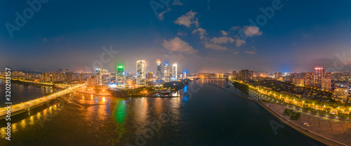 Night view of CBD on the North Bank of Min River  Fujian Province  China