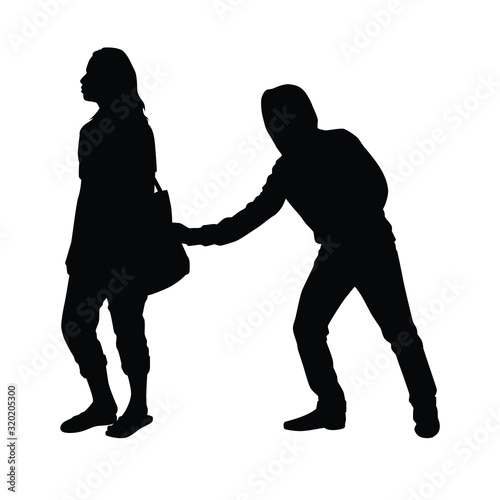 Robber stealing something from people silhouette vector