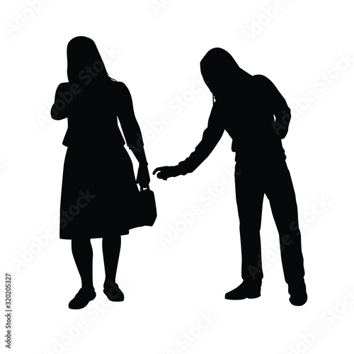 Robber stealing something from people silhouette vector