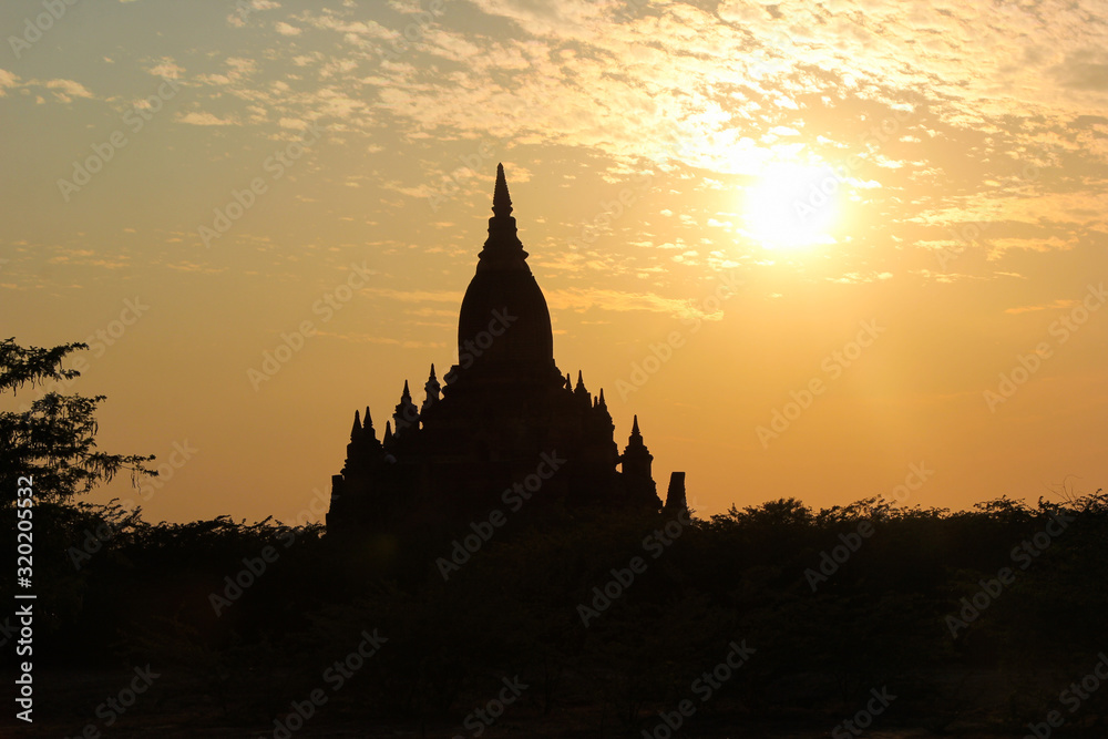 Beautiful sunset in the Bagan Valley, Myanmar