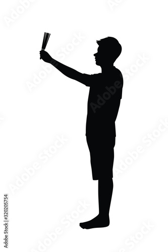 Asian man pay homage to holy things silhouette vector