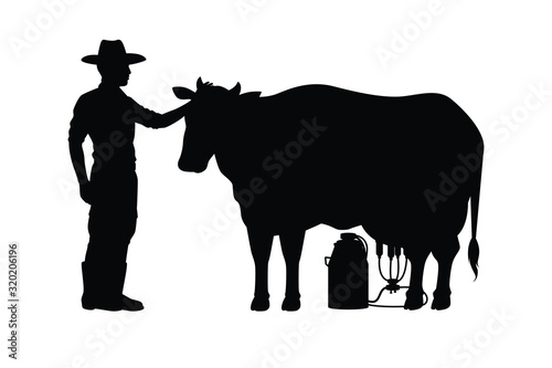 Farmer with cow silhouette vector