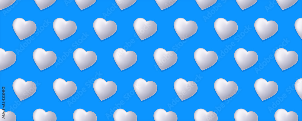 Foto Seamless pattern with hearts isolated on long blue background