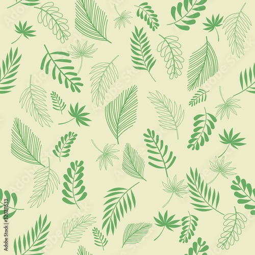 Vector floral pattern in doodle style with leaves. © Chanakarn