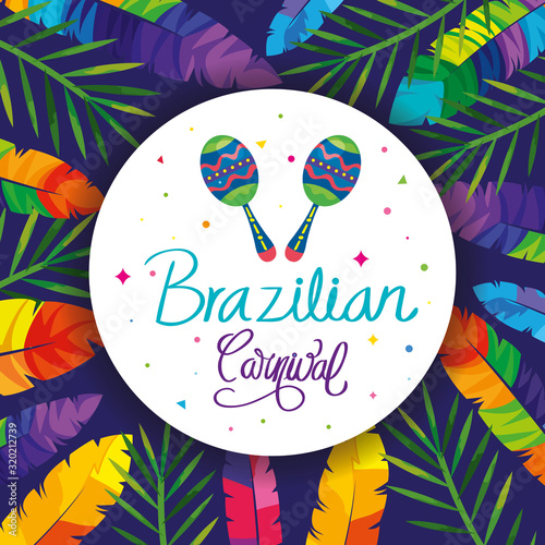 poster of brazilian carnival with maracas and decoration