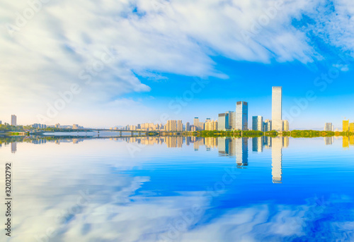 The city scene of CBD on the North Bank of Min River, Fuzhou City, Fujian Province, China © Weiming