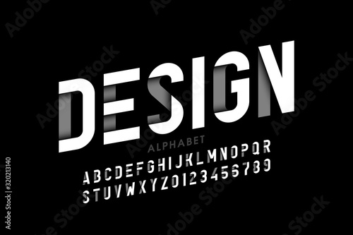Modern style font, alphabet letters and numbers