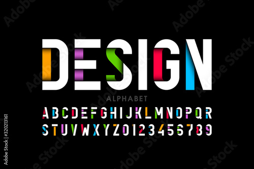 Modern style font, alphabet letters and numbers