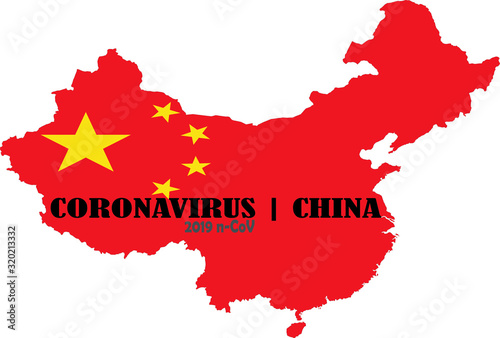 China map country silhouette with words: Coronavirus (2019-nCoV) concept, for an outbreak occurs in China.