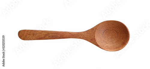 Top view Wooden spoon isolated on white background clipping path.
