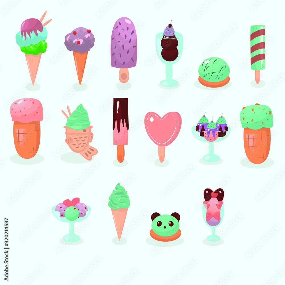 ice cream illustration set. flat design illustration