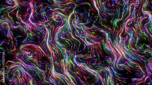 Curly Flow Chroma Neon Lines Still 3 / Hypnothic glowing trailing abstract lines travelling in space
