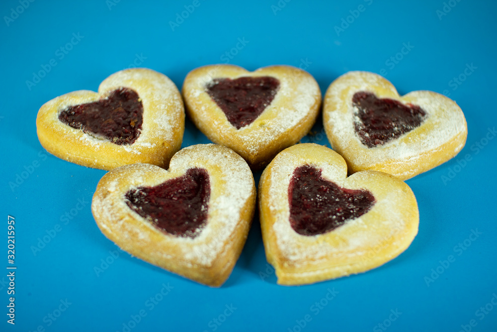 Sugar cookies in the shape of hearts for Valentine's Day