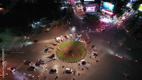July 26/2019 4k aerial video of Nga Nam junction by night, Hai phong, Vietnam	