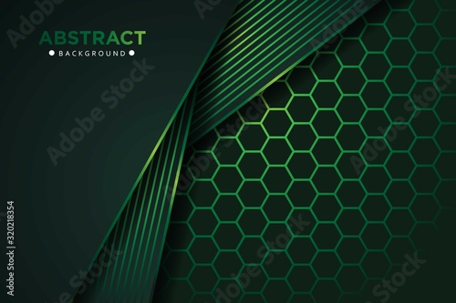 Abstract dark green overlap with line and hexagon combination  mesh design modern luxury futuristic technology background vector illustration.
