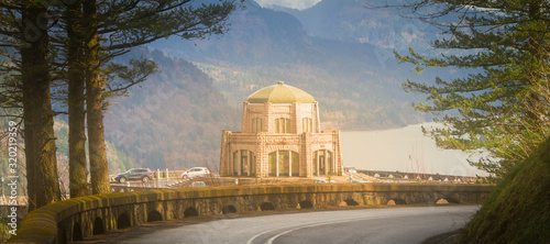 Oregon historical Vista House at Crown Point  panoramic view
