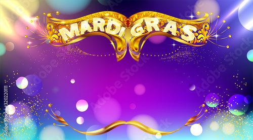 Mardi gras carnival mask poster background with bokeh effect. Luxury and glowing banner. - Vector
