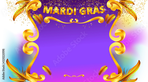 Mardi gras carnival mask poster background with copy space for text. Bokeh effect for celebration greeting card, banner, flyer. - Vector