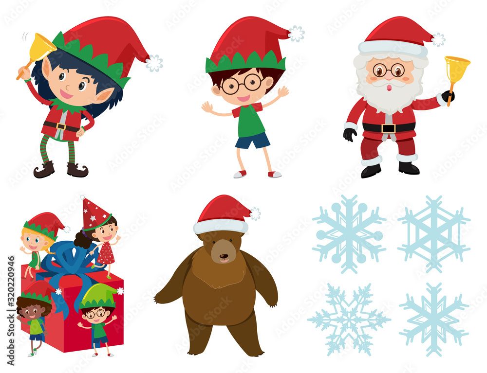 Christmas set with elf and Santa