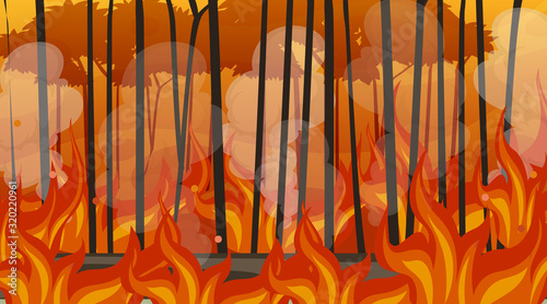 Scene with big wildfire with animal trapped in the forest