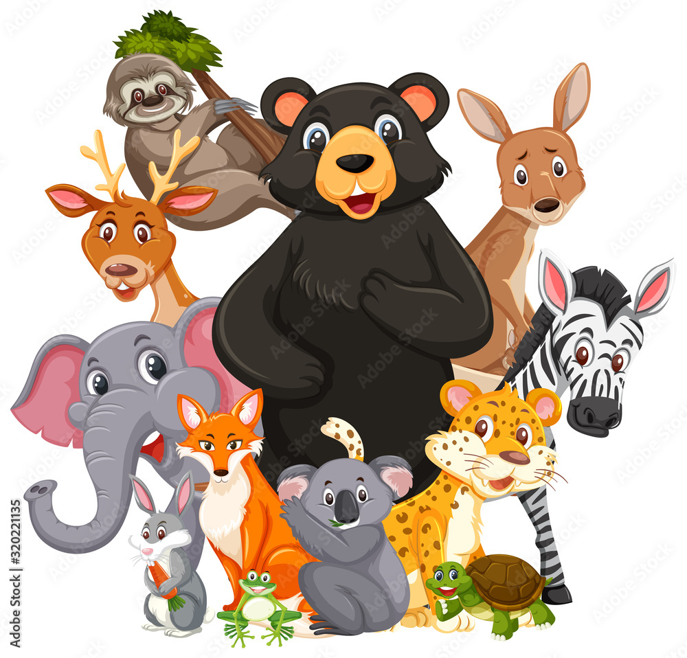 Obraz premium Different types of wild animals on white background