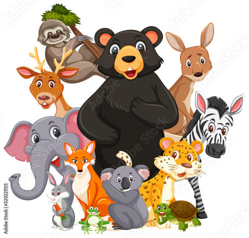 Wallpaper Mural Different types of wild animals on white background Torontodigital.ca