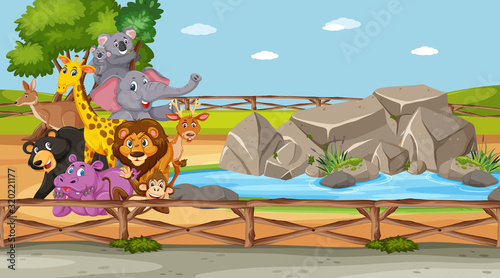 Scene with wild animals in the zoo at day time