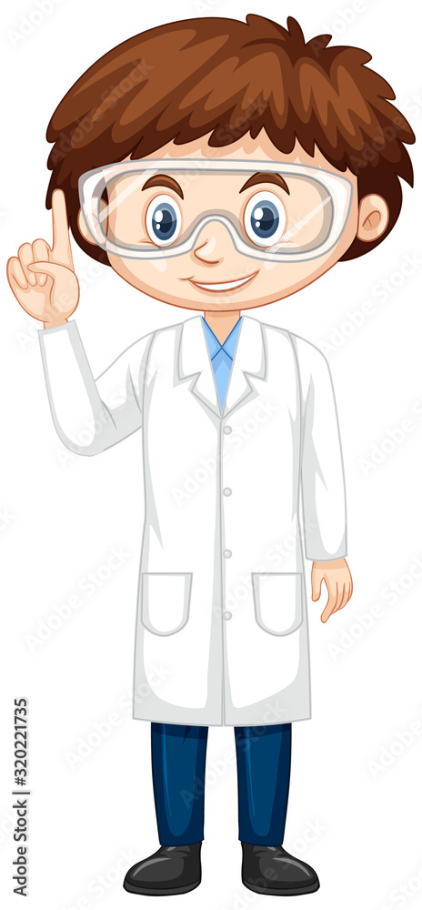 Happy boy wearing lab gown on white background Happy boy wearing lab gown on white background