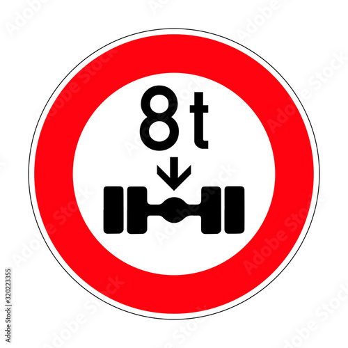 The actual axle load. Travel is prohibited for vehicles that weigh more than eight tons per axle. Road sign of Germany. Europe. Vector graphics.