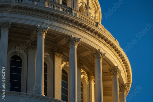 The late afternoon sun hits the capitol building in Sacramento, California