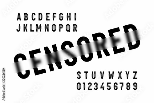 Censored style modern font, alphabet letters and numbers