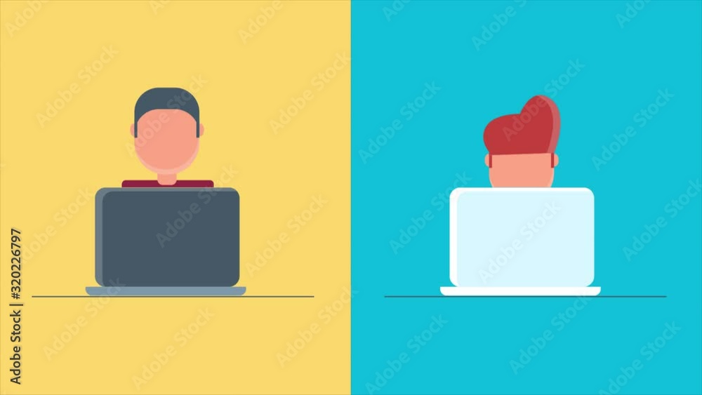Email communication, sending and receiving message, email users laptop, internet and technology concept. 2d animation video clip.