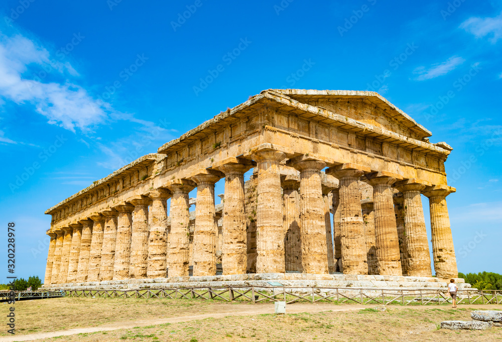 Hera (Juno) Temple in Paestum, Salerno, Campania, Italy. This place is famous for three Greek temples in Doric Order.